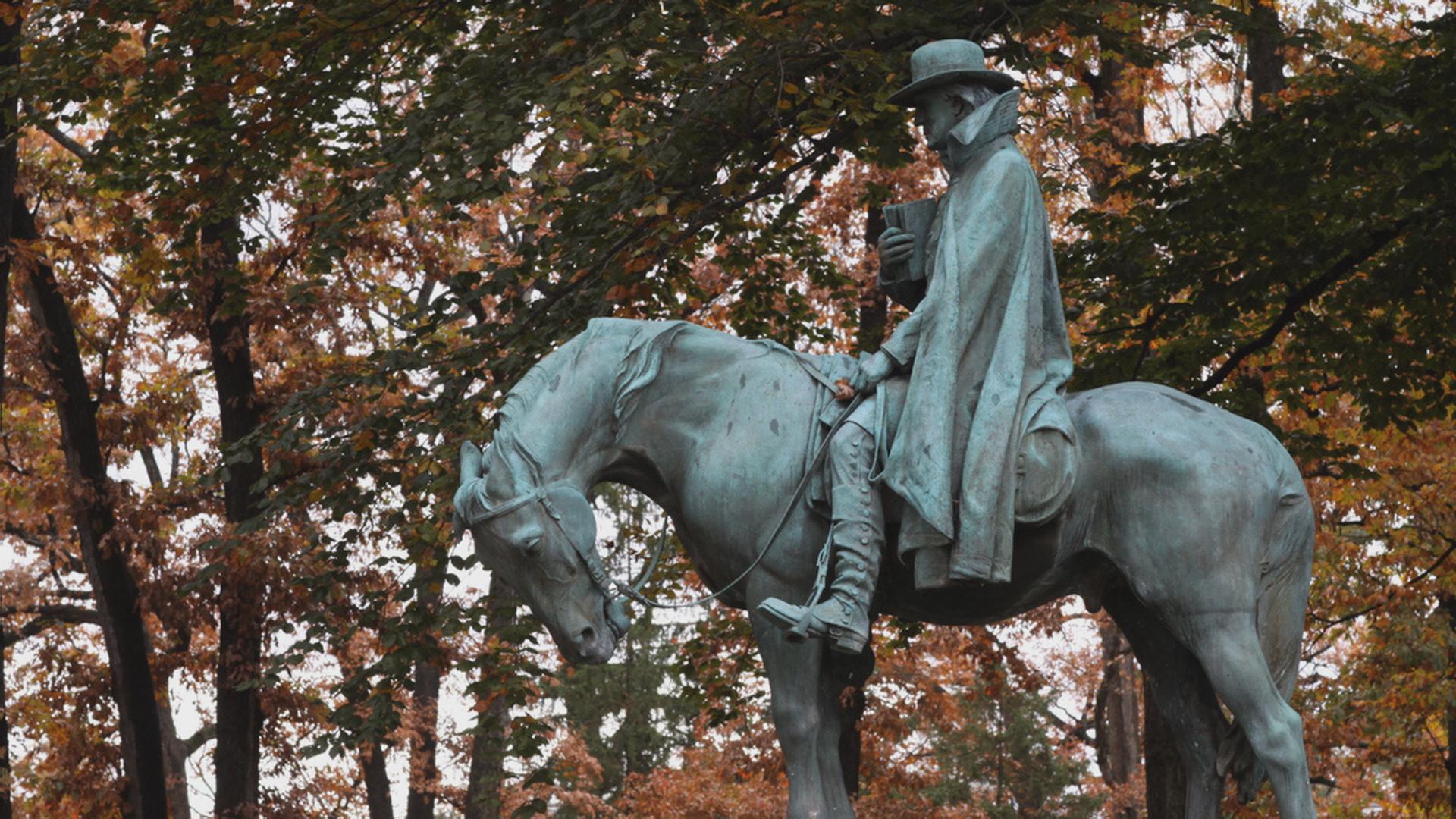 Methodist circuit riders like Peter Cartwright and Francis Asbury (depicted above on the grounds of Drew University in New Jersey) are the basis for a new gospel music video project produced by Gaither Music. Photo by Kathleen Barry, United Methodist Communications.