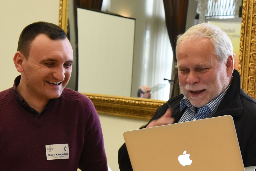 Superintendent Wilfried Nausner (right) with Mr. Rigels Kasmollari, Executive Director of the Foundation Diakonie Metodiste in Albania. Photo courtesy of the Rev. Wilfriend Nausner. 