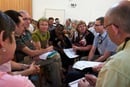 Members of the Annual Conference Switzerland-France-North Africa participate in a small group discussion. Photo by Sigmar Friedrich.