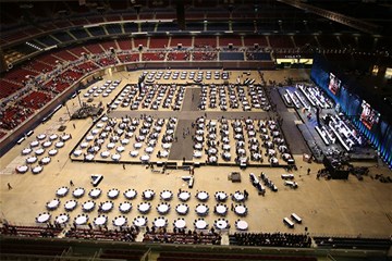 This is an overview of the  plenary hall and stage of the Feb. 24 opening worship service for the special  called 2019 United Methodist General Conference in St. Louis.