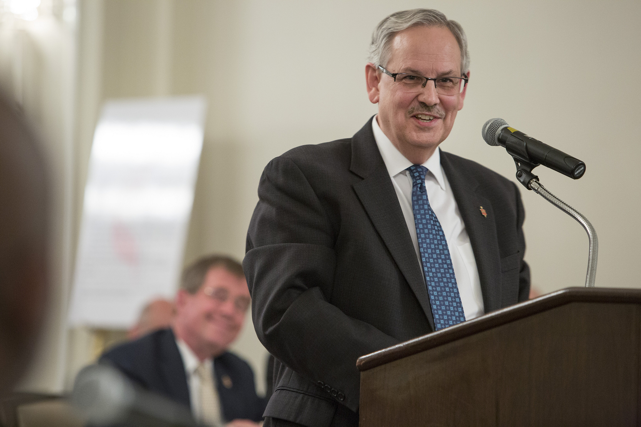 Bishop Bruce Ough speaks during the oral hearing of the Judicial Council meeting on May 22, 2018. Photo by Kathleen Barry, UMNS.
