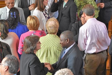 The commission members saying farewell to each other after the final meeting in May 2018 in Nashville, Tennessee. Photo Courtesy: Rev. Dr. Maidstone Mulenga.