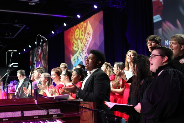 Combined choirs of Centenary College and Martin Methodist College sang during the morning worship and commissioning at the 2016 United Methodist General Conference. Photo by Kathleen Barry, UMNS.