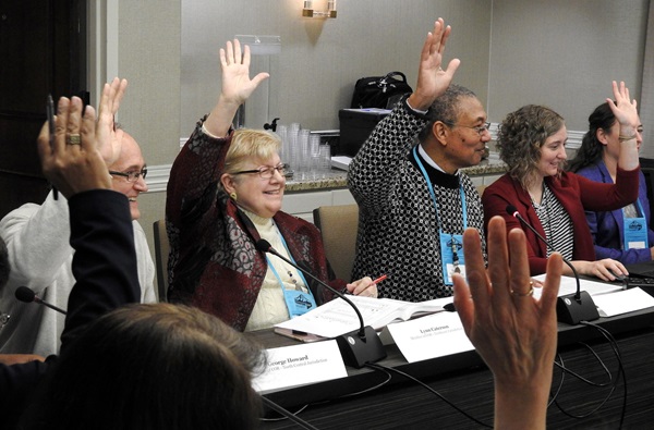 The Committee on Reference members ready to meet. Photo by Sam Hodges, UMNS.