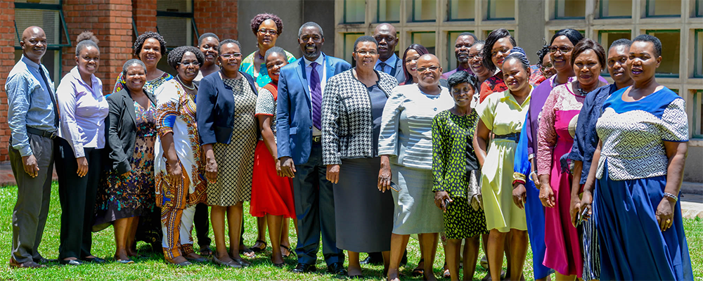 Participants from the Africa University Institute of Peace Leadership and Governance workshop which brought together women in leadership positions from the Parliament of Zimbabwe stop for a group photo.