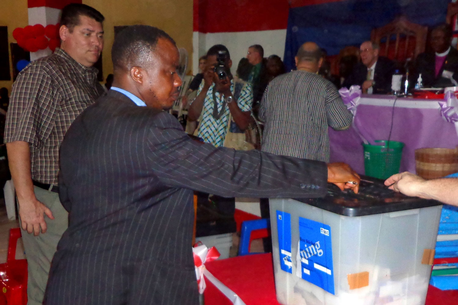 Rev. David Tokpah casts his ballot at the United Methodist Church Liberia nomination process for candidates for election for bishop. Photo by Julu Swen, United Methodist Communications.