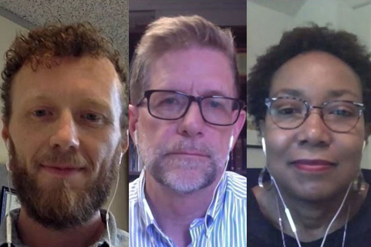 Chris Wilterdink, Steve Manskar and Melanie Gordon appeared on Get Your Spirit in Shape via conference call. Screenshot by United Methodist Communications.