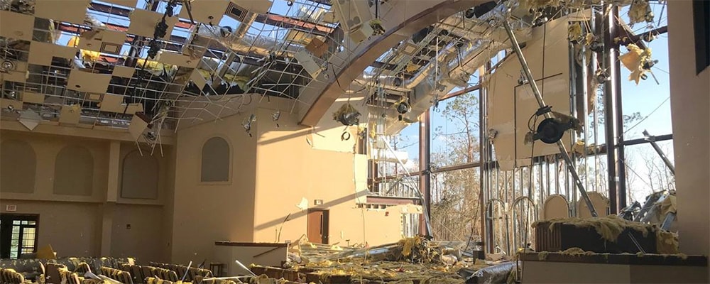 The sanctuary of Lynn Haven United Methodist Church in Panama City, Fla., stands open to the sky following Hurricane Michael in October 2018. 
