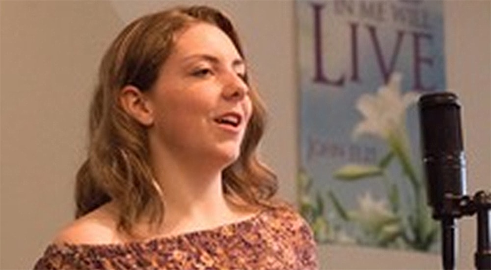 Julie Nitkowski sings in  program at her congregation at Trinity UMC in Mullica Hill, PA. Courtesy photo.