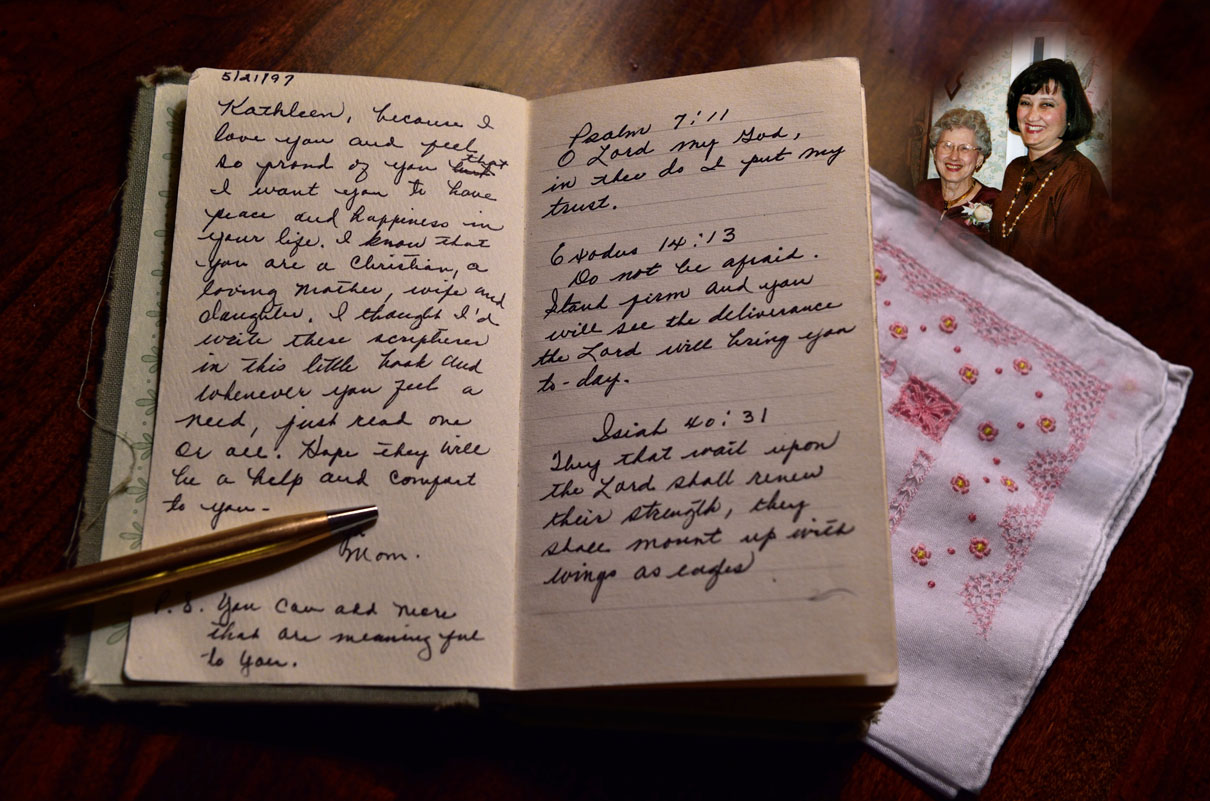 This journal with handwritten scriptures of encouragement has tremendous value to Kathleen King. Photo courtesy of Kathleen King. 