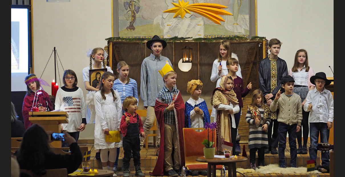 Children at UMC Peace Church in Munich, Germany, perform a Nativity play. Photo by Gunnar Striewski, Communications UMC Germany