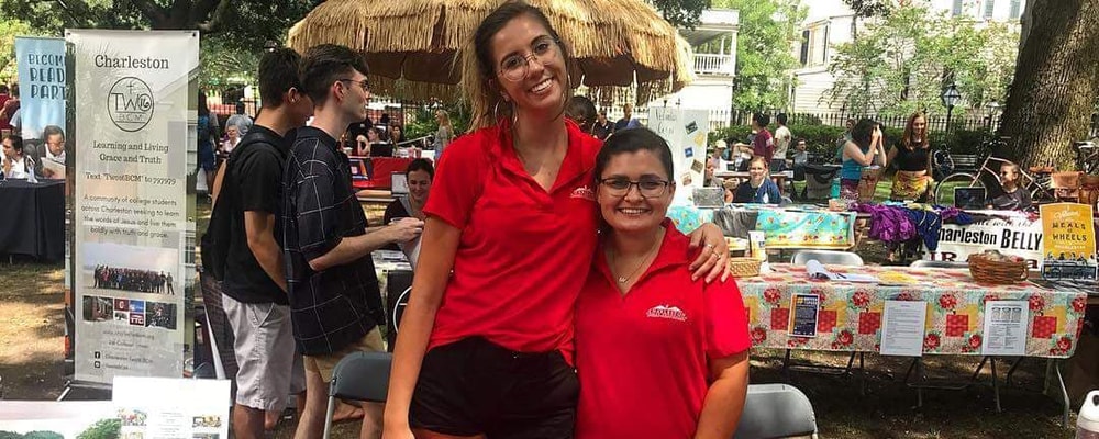 Lauren Rhodes (right) poses with fellow student at a college event. Courtesy photo.