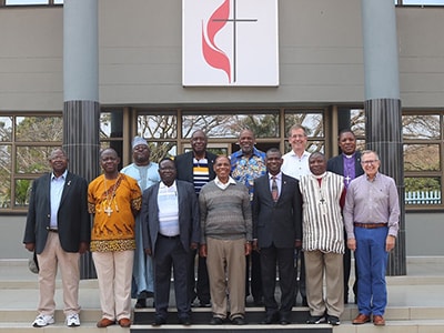 United Methodist bishops from Africa and the U.S. who attended the meeting of the Africa College of Bishops gather for a photo at the Zimbabwe West Conference in Harare. Photo by Eveline Chikwanah, UM News.