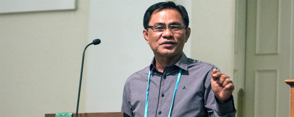 Bishop Rodolfo Alfonso “Rudy” Juan, who leads the Davao Area in the southern Philippines, preaches at the Commission on General Conference meeting in Lexington, Ky. Juan expressed disappointment in the decision not to hold the 2024 General Conference in the Philippines. Photo by Heather Hahn, UM News.