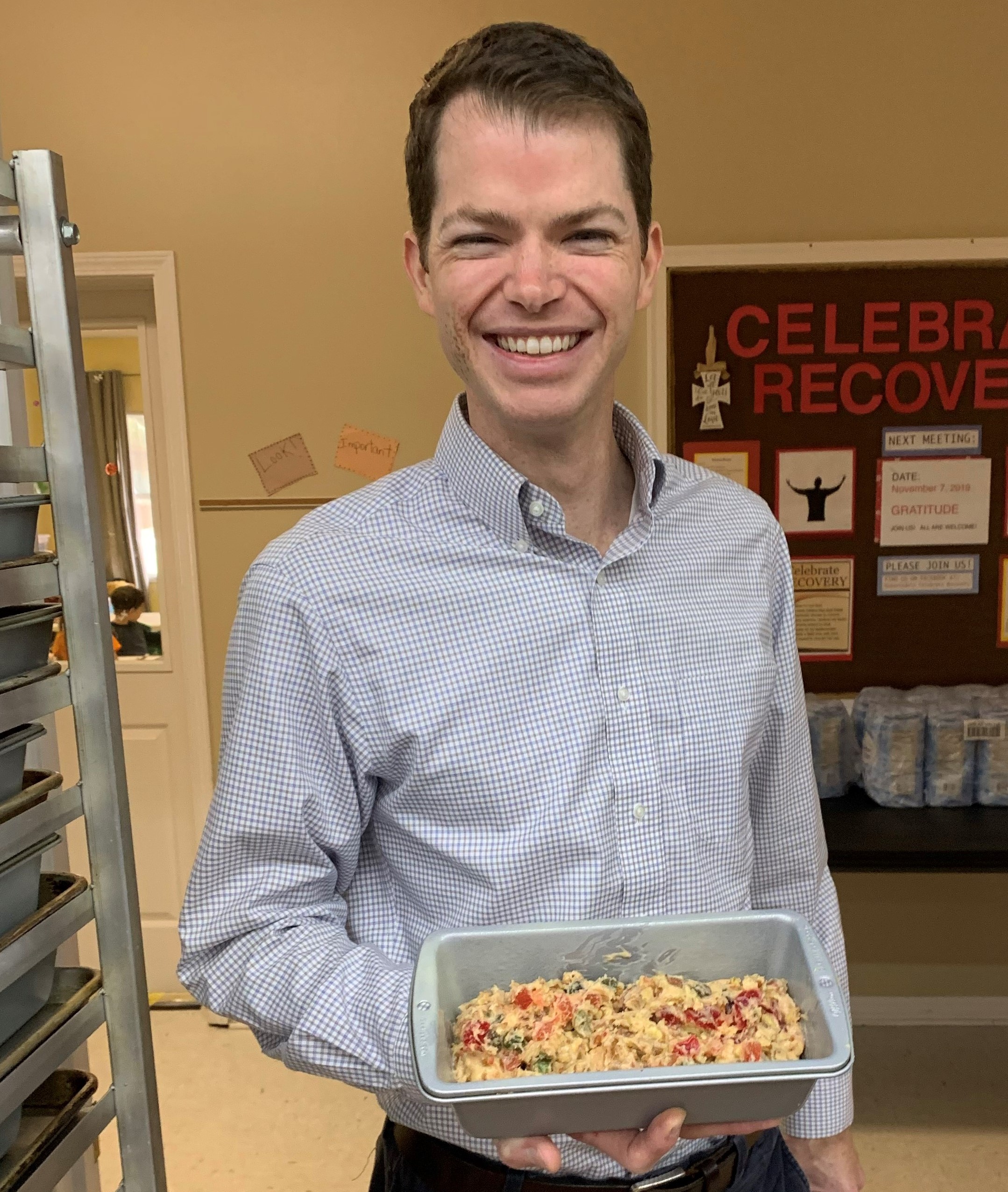 The Rev. Jonathan Hart of Robertsdale United Methodist Church in Alabama prepares to bake his fruitcake.