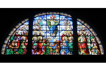 Jesus' ascension has been celebrated by Christians through the centuries. Stained glass by Francois Denis, photo by Crochet.david, via Wikimedia Commons.
