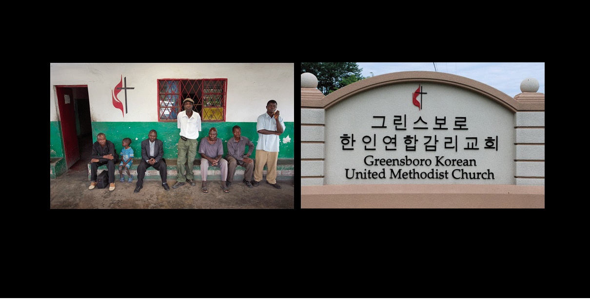 Photos of the United Methodist Cross and Flame from DR Congo and Greensboro, North Carolina. Photos by Mike DuBose IUMNS, and the Greensboro Daily Photo.