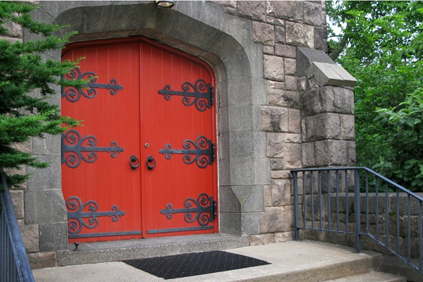 Red doors at Alcola United Methodist Church in Paramus, New Jersey. Photo by Jan Snider, United Methodist Communications.
