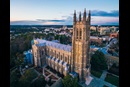 Aerial view of the Duke University Chapel in the center of the Duke campus in Durham, N.C. Completed in 1932, this gothic-style chapel seats over 1,800 people and stands 210 feet, making it one of the tallest buildings in Durham County. Photo by Estlin Haiss Photography. Haiss is a graduate of Duke University.