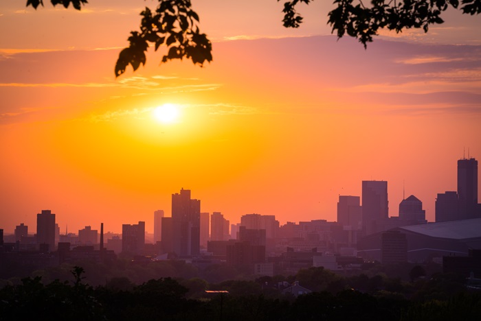 Minneapolis Minnesota skyline at sunset