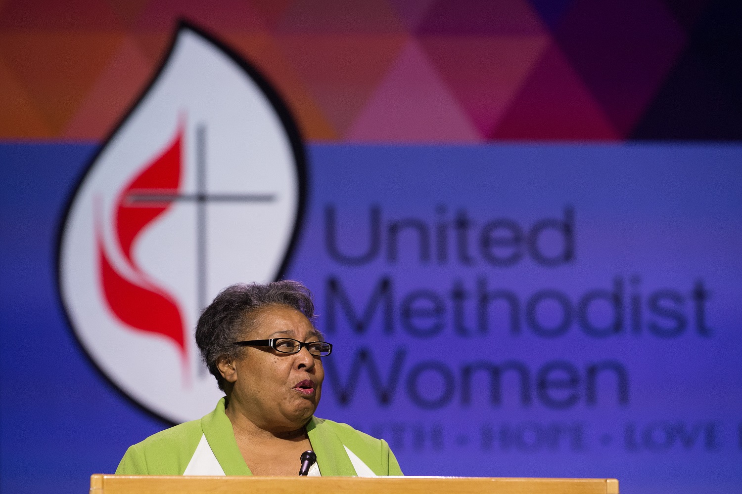 Clara Ester of the Alabama-West Florida Conference addresses the 2016 United Methodist General Conference in Portland, Ore. Photo by Mike DuBose, UMNS