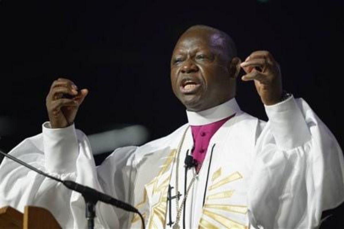 Bishop John K. Yambasu, the Resident Bishop of the Sierra Leone, preaching at the 2016 General Conference of The United Methodist Church. (Paul Jeffrey/UMNS - File photo)