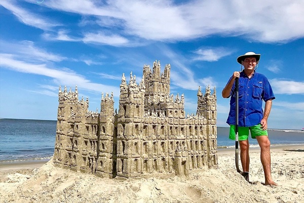 Dylan Mulligan, the Georgia Sandman, built a replica of Highclere Castle, known to the world as Downton Abbey. This creation, built at Gould's Inlet on Saint Simons Island, Georgia, took a total of seven hours and contains over one hundred gallons of water.Photo courtesy of Dylan Mulligan.