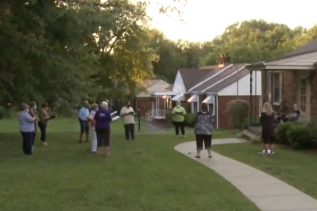 Choir from City Road Chapel UMC in Madison, TN, shares a song with a shut-in member of their congregation.
