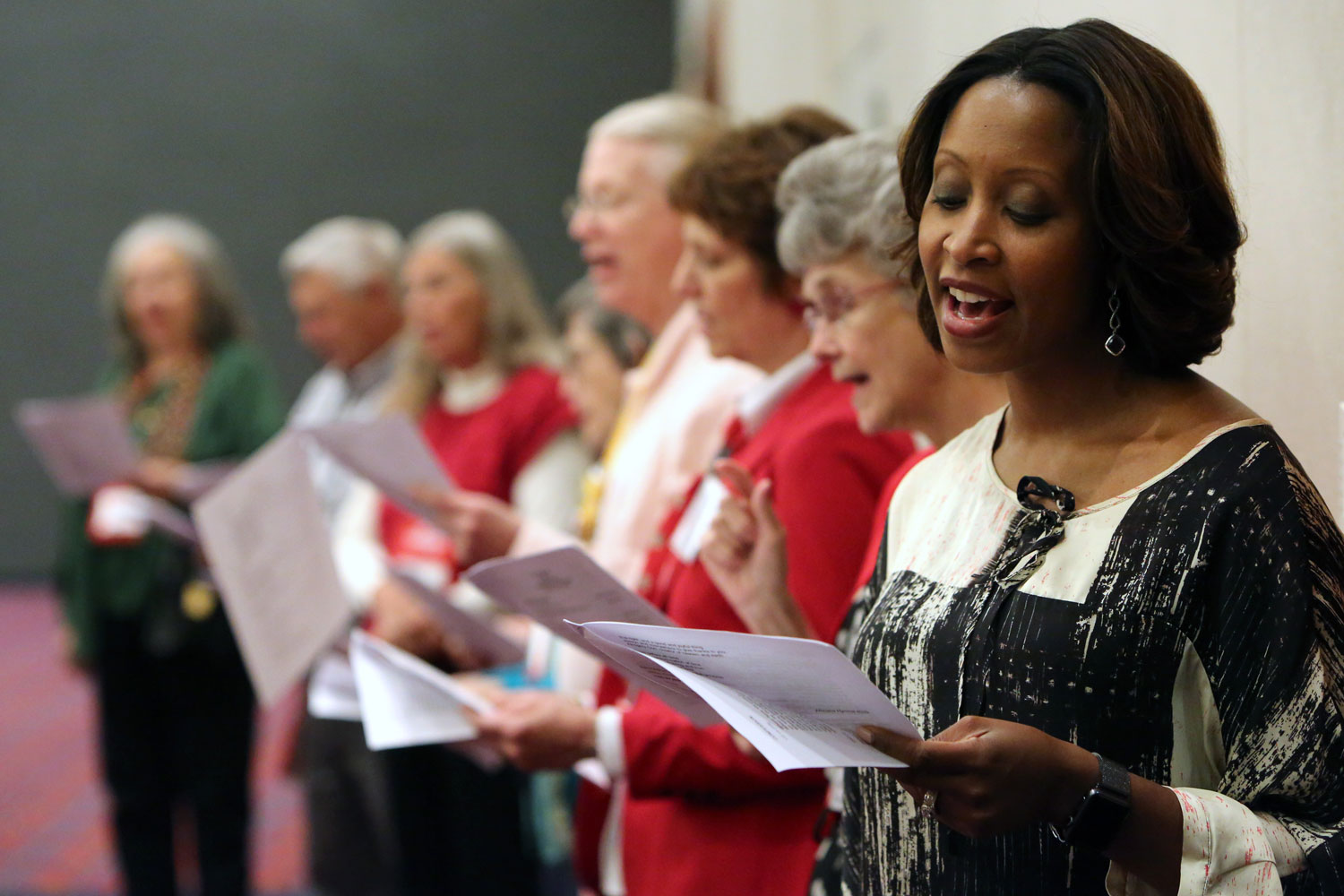The Rev. Andrea Davidson sings during a communion service at the 2016 United Methodist General Conference in Portland, Oregon. Photo by Kathleen Barry, UMNS.