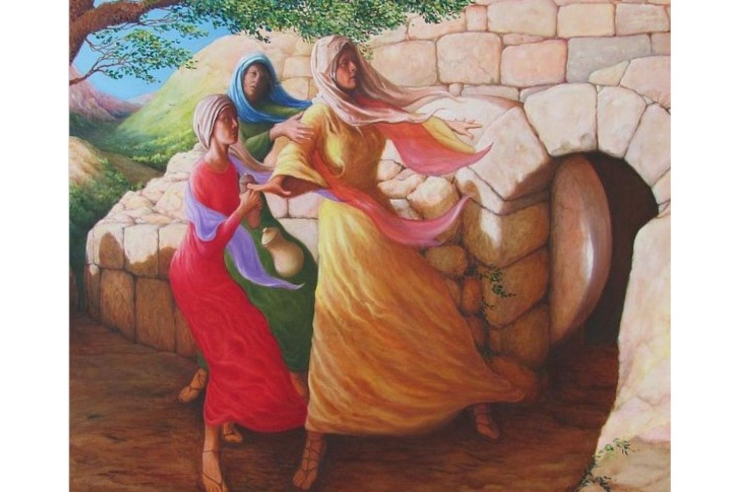 "Mary Magdalene discovering the empty tomb" by Herschel Pollard, Ph.D. Permission granted for use by artist, 2021. Pollard is a former staff member of the Television Radio and Film Commission of the Methodist Church, a predecessor agency to United Methodist Communications.