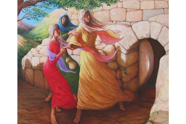 "Mary Magdalene discovering the empty tomb" by Herschel Pollard, Ph.D. Permission granted for use by artist, 2021. Pollard is a former staff member of the Television Radio and Film Commission of the Methodist Church, a predecessor agency to United Methodist Communications.