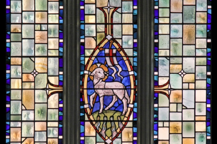 "Passover Lamb" This window is in the church of St Stephen's with St John in Westminster, photo by Fr. Lawrence Lew, O.P. shared via Creative Commons.