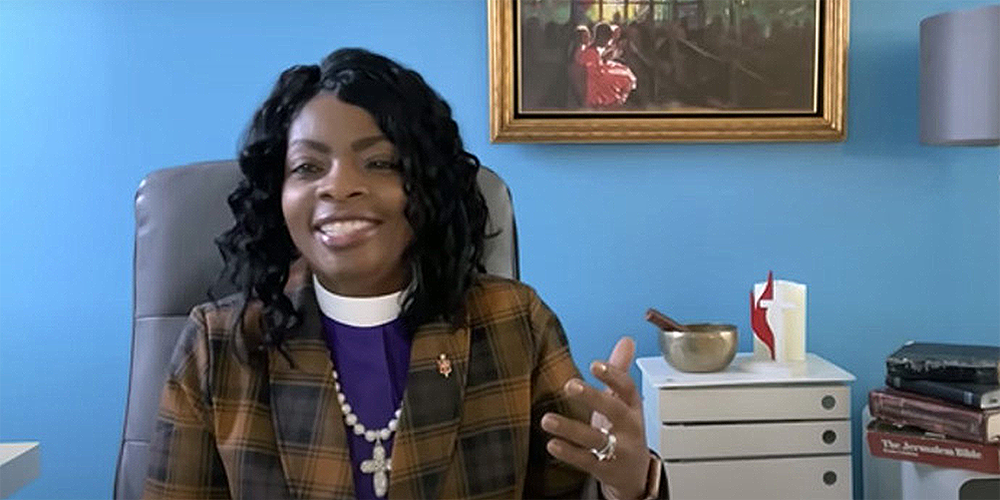 Bishop Cynthia Moore-Koikoi of the Western Pennsylvania Conference facilitates the U.S. General and Jurisdictional Conference Information Webinar hosted by the United Methodist Council of Bishops on Feb. 13. Screengrab courtesy of United Methodist Communications by UM News.