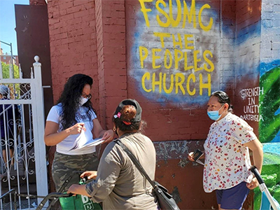 Part of the application process for becoming an official NYC food pantry is keeping track of names and numbers of people, First Spanish UMC. Photo: First Spanish UMC