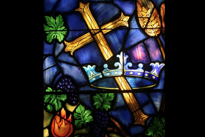 cross and crown in stained glass, image from Canva Pro by subscription