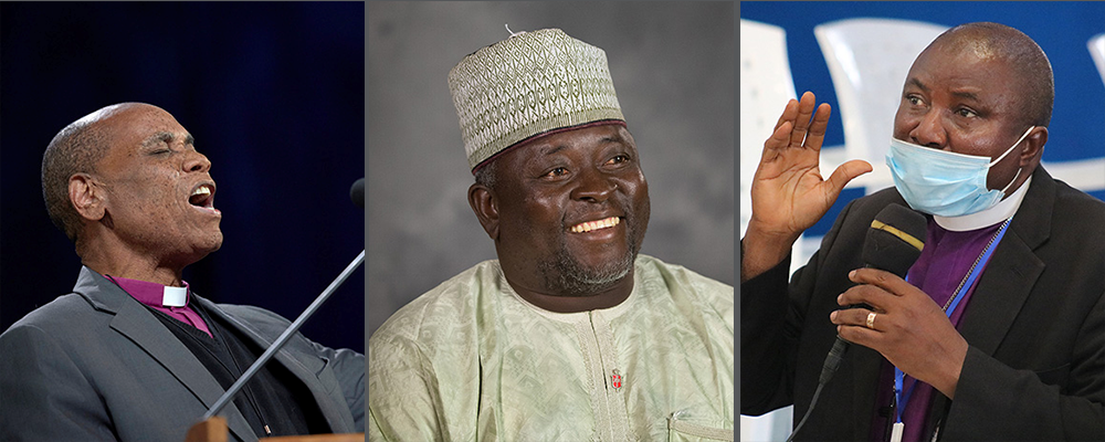 l-r Bishop Eben Nhiwatiwa, Bishop John Wesley Yohanna and Bishop Samuel J. Quire Jr. File photo by Paul Jeffrey, Mike DuBose and E Julu Swen, UM News.