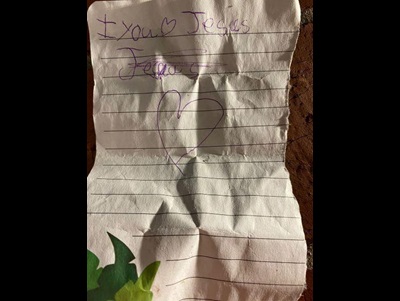 Child's love note to Jesus