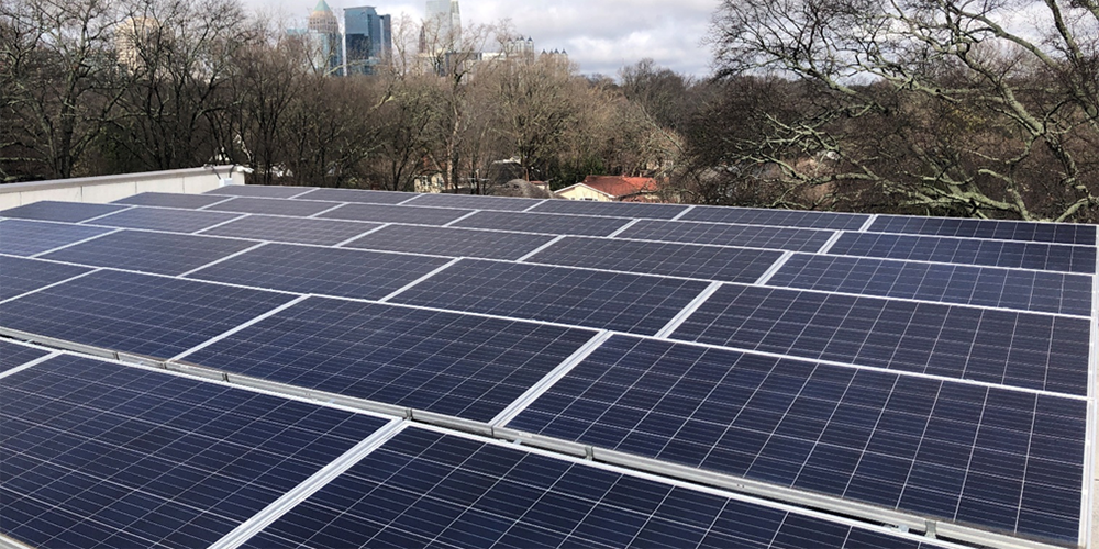 Solar array on the rooftop of Global Ministries’ headquarters in Atlanta, GA. Photo: Jenny Phillips.