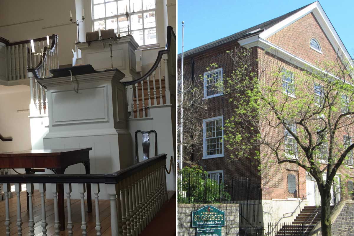 September-October 2021 is the 250th anniversary of Francis Asbury's journey from Bristol, England (l) to Philadelphia (r). Bristol photo by Joe Iovino, United Methodist Communications. Philadelphia photo via Wikimedia Commons.