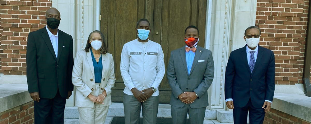 L to R: Mr. James Salley, associate vice chancellor for institutional advancement, Dr. Verlie Tisdale, Claflin U's interim vice provost, Rev. Dr. Peter Mageto,  AU's acting vice chancellor, Dr. Dwaun Warmack, Claflin U's president and Dr. Karl Wright, Claflin U's provost. Courtesy photo.