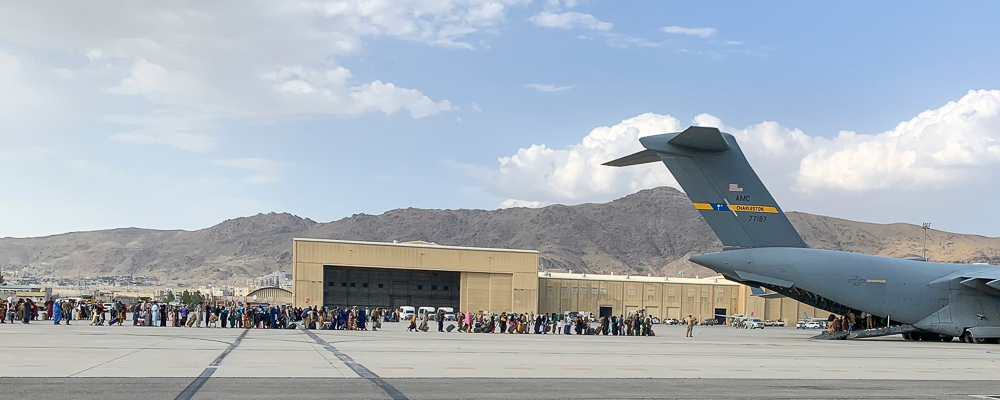 Afghan evacuees boarding American aircraft during Operation Allies Refuge in August 2021. Photo credit: Wikipedia