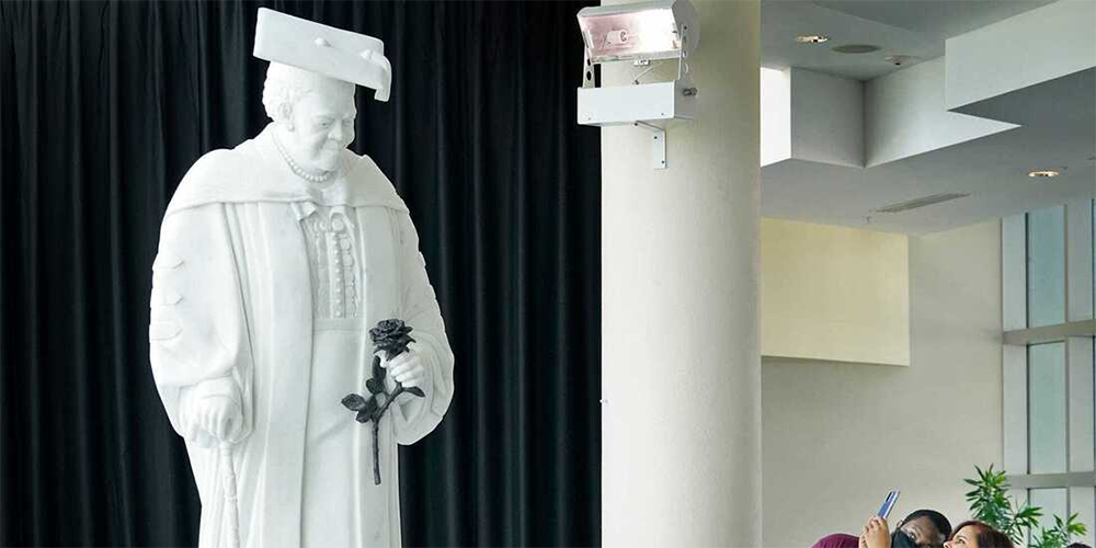Members of the public view the newly unveiled statue of Mary McLeod Bethune at the News-Journal Center in Daytona Beach on Oct. 12. It's slated to move to the U.S. Capitol's National Statuary Hall early next year. Nigel Cook/News-Journal/USA TODAY NETWORK via Reuters Co