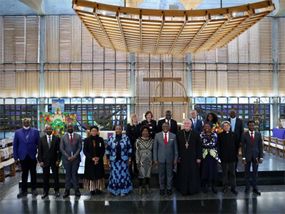 Members of the Malawi president's delegation with the WCC leadership and staff at the chapel of the Ecumenical centre. Photo: Ivars Kupcis/WCC