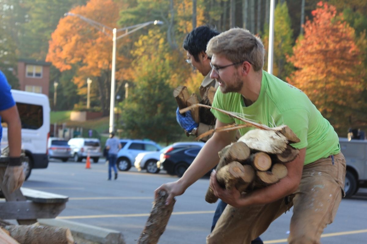 Western Carolina University students are among those who volunteer with Project Firewood at Cullowhee United Methodist Church. Photo compliments of Cullowhee UMC