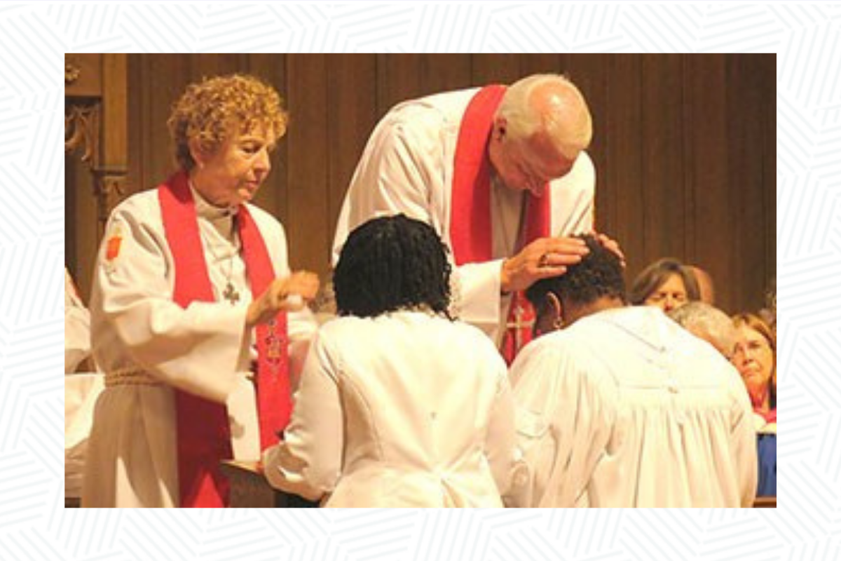 File Photo: Bishops Jane Middleton and Thomas J. Bickerton participate in the consecration of newly elected episcopal leaders Cynthia Moore-Koikoi and LaTrelle Miller Easterling at the end of the Northeastern Jurisdictional Conference in July 2016, the last year bishops were elected in the United States. Image provided by the Council of Bishops.