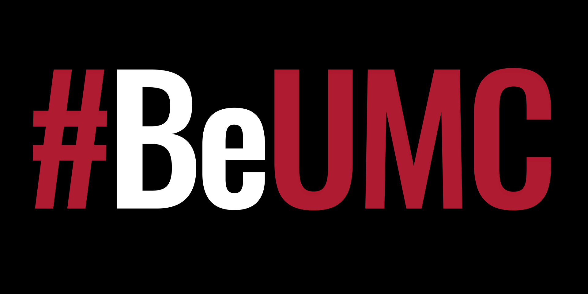 The #BeUMC campaign reminds us of who we are at our best. As people of God called The United Methodist Church, we’re faithful followers of Jesus seeking to make the world a better place. Red and white #BeUMC logo on black background.