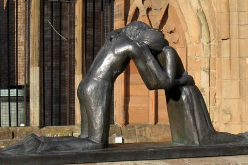 Reconciliation can be difficult after a period of conflict. Experts help us find ways to reconnect. Reconciliation by Vasconcellos. Photo by Martinvl, courtesy Wikimedia Commons.