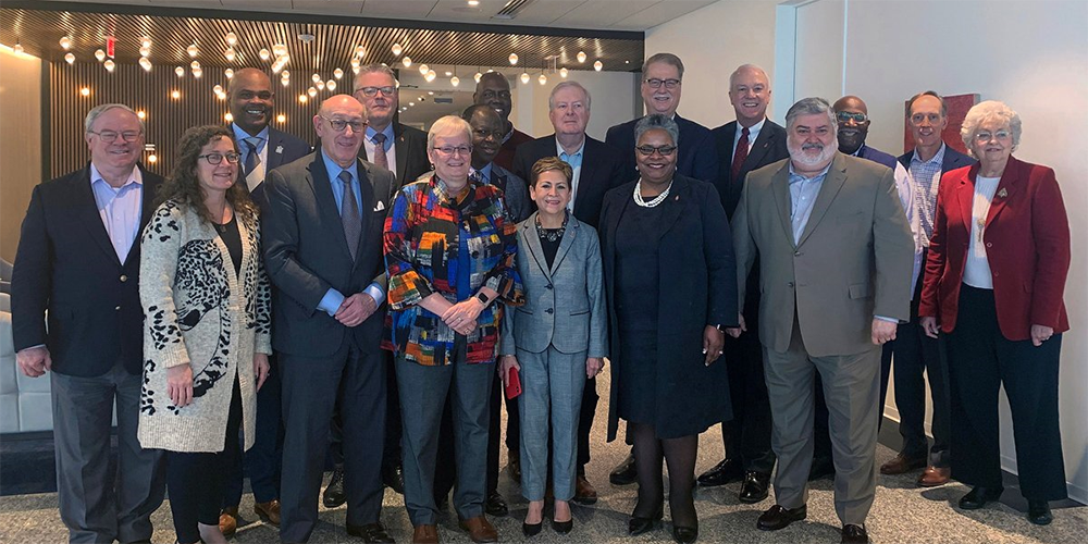 A diverse group of bishops and other United Methodist leaders gather for a group photo in 2019 after reaching agreement on a proposal that would maintain The United Methodist Church but allow traditionalist congregations to separate into a new denomination. More than a quarter of that team have now rescinded their support for the agreement in its entirety, saying it no longer offers an adequate path forward for The United Methodist Church. Photo courtesy of the Protocol Mediation Team.