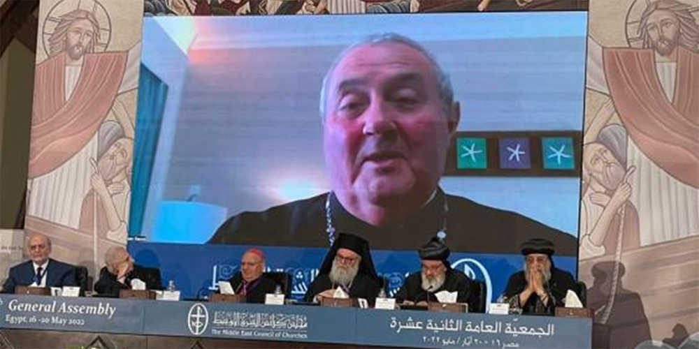Rev. Prof. Dr Ioan Sauca video message at the Middle East Council of Churches 12th General Assembly, 2022  Photo: Image MECC