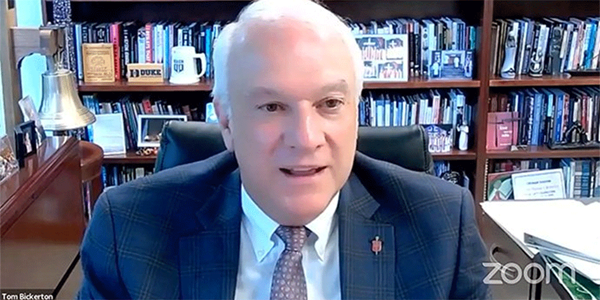 During his first address as Council of Bishops president, Bishop Thomas J. Bickerton urged fellow United Methodists to begin pivoting toward what they hope The United Methodist Church will be in the future. Bickerton’s address was livestreamed on the opening day of the Council of Bishops virtual meeting, which will be in open session again Aug. 26. Screengrab courtesy of the Council of Bishops via Zoom by UM News. During his first address as Council of Bishops president, Bishop Thomas J. Bickerton urged fellow United Methodists to begin pivoting toward what they hope The United Methodist Church will be in the future. Bickerton’s address was livestreamed on the opening day of the Council of Bishops virtual meeting, which will be in open session again Aug. 26. Screengrab courtesy of the Council of Bishops via Zoom by UM News.